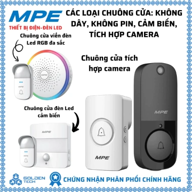 Chuông cửa LED RGB đa sắc + cảm biến, tích hợp camera MPE - Giá chỉ 458.000₫