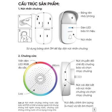 Chuông cửa LED RGB đa sắc + cảm biến, tích hợp camera MPE - Giá chỉ 458.000₫ 5