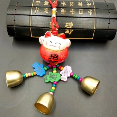 Chuông gió gốm sứ Mèo Thần Tài chữ Phúc mạ đồng, cầu tài lộc, treo ô tô, giá 19.000 VNĐ 6