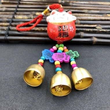 Chuông gió gốm sứ Mèo Thần Tài chữ Phúc mạ đồng, cầu tài lộc, treo ô tô, giá 19.000 VNĐ 7