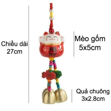 Chuông gió gốm sứ Mèo Thần Tài chữ Phúc mạ đồng, cầu tài lộc, treo ô tô, giá 19.000 VNĐ 8