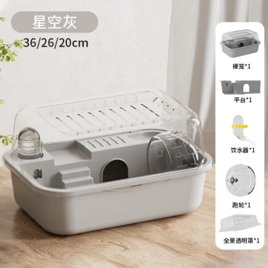 Chuồng hamster trong suốt 2 tầng bánh xe, nhựa PP an toàn, rộng dễ lau 36x26x20cm