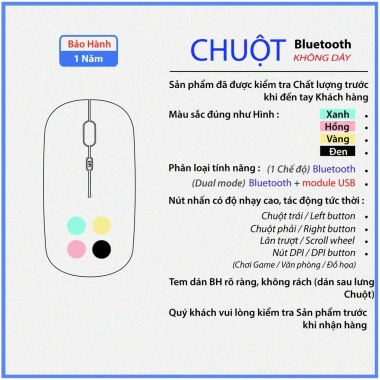 Chuột Bluetooth đa năng cho Laptop, PC, Tablet, Điện thoại - Hỗ trợ iOS Android Windows, BH 1 năm, Giá 130.000₫