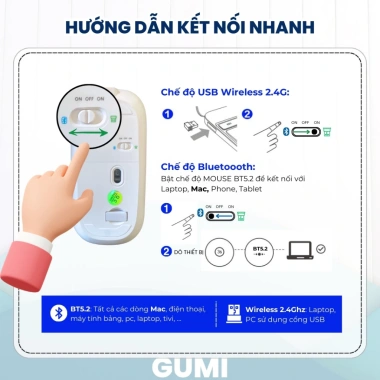 Chuột Bluetooth Không Dây M1Plus GumiTech - Pin Sạc, Click Im Lặng, Kết Nối Nhiều Thiết Bị, Giá Ưu Đãi 213.000₫ 7
