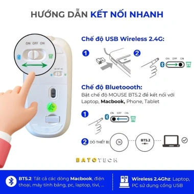 Chuột Bluetooth M500 BATOTECH – Thiết kế sang trọng, Bluetooth 5.0, Pin trâu, Giá 265.000₫