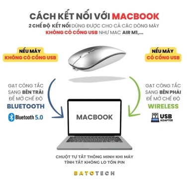 Chuột Bluetooth M500 BATOTECH – Thiết kế sang trọng, Bluetooth 5.0, Pin trâu, Giá 265.000₫