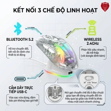 Chuột Bluetooth Ziyou X2 PRO VIP Mouse LED RGB không dây cho PC, Laptop 419.000 VND 5