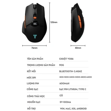 Chuột Game F86 Silent 2 Mode Không Dây Bluetooth Pin 600mAh Trắng cho Game Thủ & Văn Phòng 2