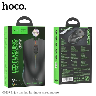 Chuột Gaming Có Dây Hoco GM19 Đèn LED Phản Hồi Nhanh Không Lag PC Laptop Chính Hãng
