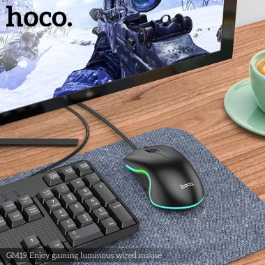 Chuột Gaming Có Dây Hoco GM19 Đèn LED Phản Hồi Nhanh Không Lag PC Laptop Chính Hãng