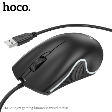 Chuột Gaming Có Dây Hoco GM19 Đèn LED Phản Hồi Nhanh Không Lag PC Laptop Chính Hãng