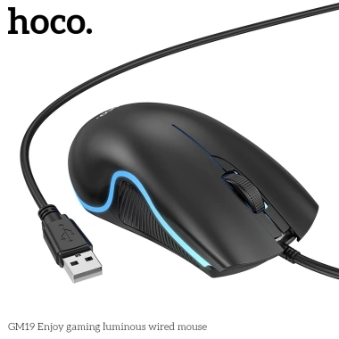 Chuột Gaming Có Dây Hoco GM19 Đèn LED Phản Hồi Nhanh Không Lag PC Laptop Chính Hãng