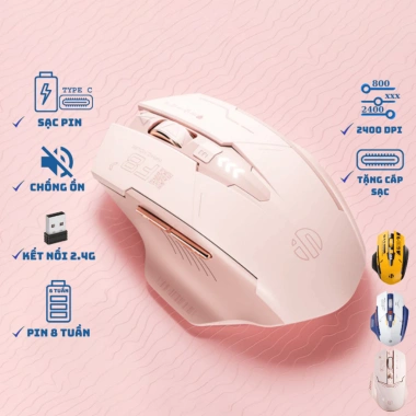 Chuột Gaming Không Dây Maxcotech Inphic F8 Pink 2.400 DPI, Sạc Pin, Chống Ồn, Wireless USB 2.4G - Giá 163.000₫