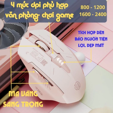 Chuột Gaming Không Dây Maxcotech Inphic F8 Pink 2.400 DPI, Sạc Pin, Chống Ồn, Wireless USB 2.4G - Giá 163.000₫ 3 Chuột Gaming Không Dây Maxcotech Inphic F8 Pink 2.400 DPI, Sạc Pin, Chống Ồn, Wireless USB 2.4G - Giá 163.000₫ 3