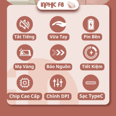 Chuột Gaming Không Dây Maxcotech Inphic F8 Pink 2.400 DPI, Sạc Pin, Chống Ồn, Wireless USB 2.4G - Giá 163.000₫