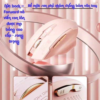 Chuột Gaming Không Dây Maxcotech Inphic F8 Pink 2.400 DPI, Sạc Pin, Chống Ồn, Wireless USB 2.4G - Giá 163.000₫