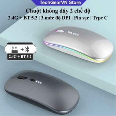 Chuột không dây 2 chế độ 2.4G và Bluetooth 5.2, Pin sạc Type C, giá 120.000₫