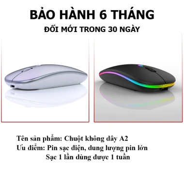 Chuột không dây A2 LED, không tiếng ồn, bền, tầm 10m – 2 phiên bản thường & Bluetooth, chỉ 88.000₫