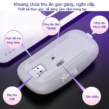 Chuột không dây A2 LED, không tiếng ồn, bền, tầm 10m – 2 phiên bản thường & Bluetooth, chỉ 88.000₫