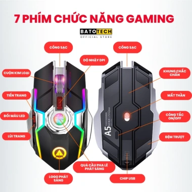 Chuột không dây A5Pro BATOTECH LED RGB 7 phím gaming, pin sạc 3 tuần - 289.000₫
