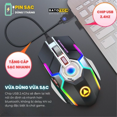 Chuột không dây A5Pro BATOTECH LED RGB 7 phím gaming, pin sạc 3 tuần - 289.000₫