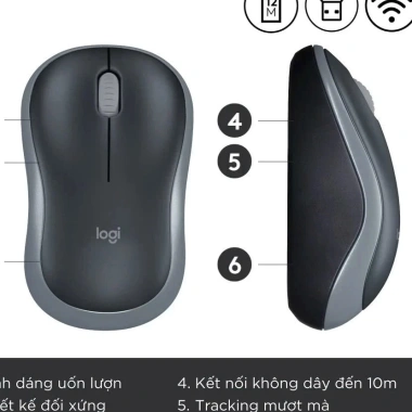 Chuột không dây B175 USB 2.4GHz, pin 12 tháng, thuận 2 tay, Laptop PC AOC bảo hành 12 tháng