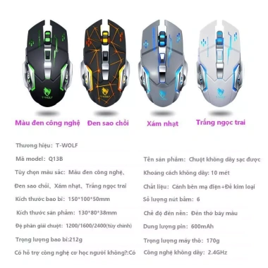 Chuột không dây Bluetooth 2 trong 1 2.4GHz - Chế độ im lặng, DPI 3 cấp, phù hợp game - Giá chỉ 214.500₫ 9