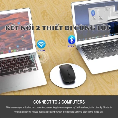 Chuột không dây Bluetooth + 2.4G, thiết kế Apple Slim, pin sạc, hỗ trợ 2 thiết bị - 129k 8