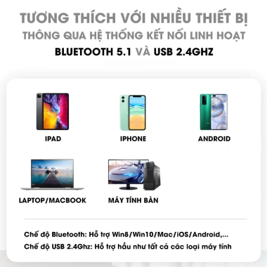 Chuột không dây Bluetooth 2.4GHz tự sạc pin cao cấp 2 trong 1, chống ồn, dùng cho ĐT, Laptop, MacBook – Giá 99.900₫