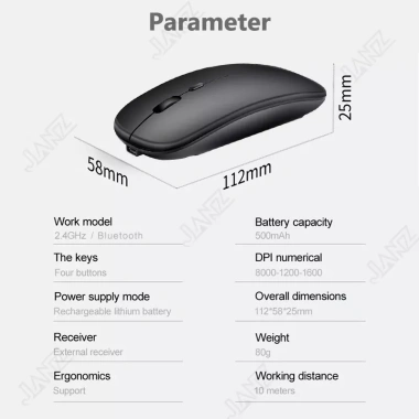 Chuột không dây Bluetooth 5.0 2.4GHz, sạc lại USB‑C – dùng cho PC, laptop, điện thoại, chỉ 75.900₫