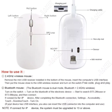 Chuột không dây Bluetooth 5.0 2.4GHz, sạc lại USB‑C – dùng cho PC, laptop, điện thoại, chỉ 75.900₫