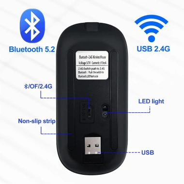Chuột không dây Bluetooth 5.0 2.4GHz, sạc lại USB‑C – dùng cho PC, laptop, điện thoại, chỉ 75.900₫