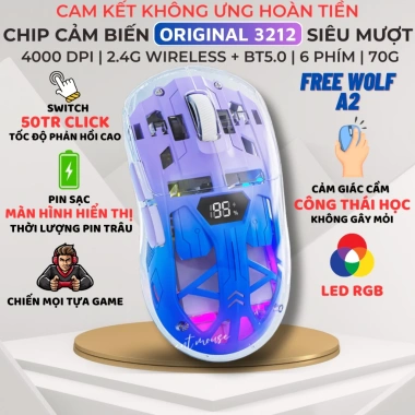 Chuột Không Dây Bluetooth Free Wolf A2 LED RGB 2 Mode Chip 3.212 Siêu Mượt 329k