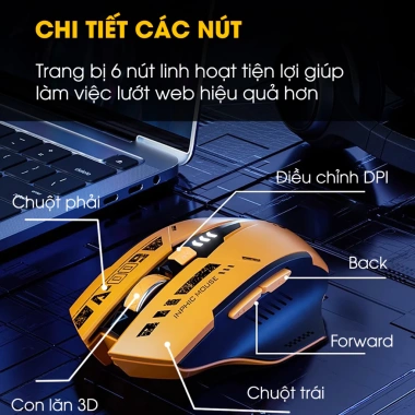 Chuột không dây Bluetooth INPHIC A9 6 nút tắt âm LED pin Gundam công thái học - 165k