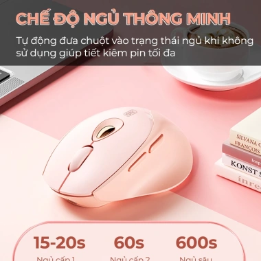 Chuột không dây Bluetooth INPHIC DR8 màu hồng, pin sạc, chống ồn - 238.000₫ 4