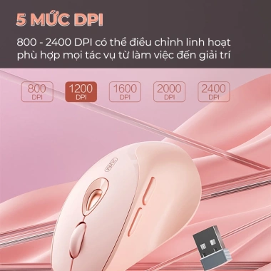 Chuột không dây Bluetooth INPHIC DR8 màu hồng, pin sạc, chống ồn - 238.000₫ 5