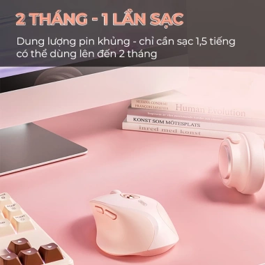 Chuột không dây Bluetooth INPHIC DR8 màu hồng, pin sạc, chống ồn - 238.000₫ 9