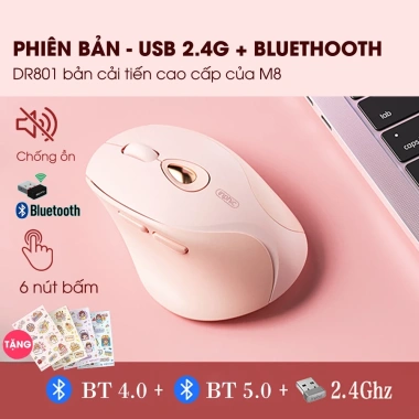 Chuột không dây Bluetooth INPHIC DR8 màu hồng, pin sạc, chống ồn - 238.000₫ 10