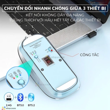Chuột không dây Bluetooth LED, phím tắt giảm tiếng ồn, pin sạc 20 ngày – chỉ 179.000₫