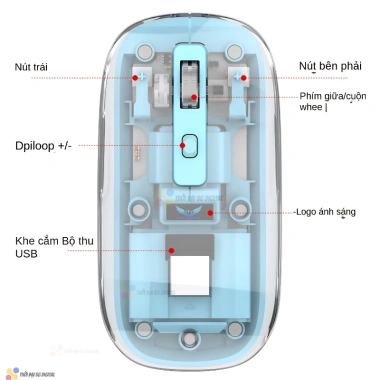 Chuột không dây Bluetooth LED, phím tắt giảm tiếng ồn, pin sạc 20 ngày – chỉ 179.000₫