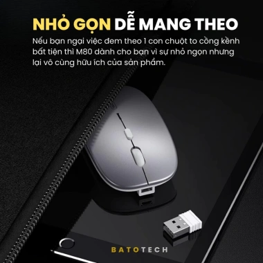 Chuột không dây Bluetooth M80 BATOTECH - 2 chế độ Bluetooth/Wireless, pin sạc 2 tháng, không ồn, giá 189k 9