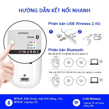 Chuột không dây Bluetooth SIDOTECH M1P tự sạc, 8 tuần 1 sạc Tablet PAD 134k 8