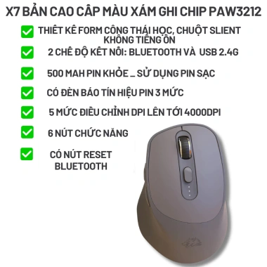 Chuột Không Dây Bluetooth X7 Pin Sạc 2 Chế Độ, Tương Thích Máy Tính, Giá 129.000₫