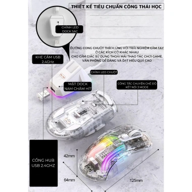 Chuột không dây Bluetooth Ziyou X2 PRO VIP Mouse trong suốt LED RGB, pin sạc cho PC và Laptop - giá ưu đãi 358.999₫ 3