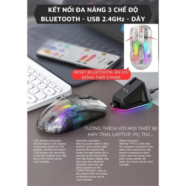 Chuột không dây Bluetooth Ziyou X2 PRO VIP Mouse trong suốt LED RGB, pin sạc cho PC và Laptop - giá ưu đãi 358.999₫ 4