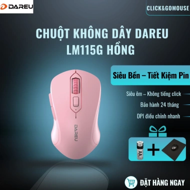 Chuột Không Dây DAREU LM115G Màu Hồng – Siêu Yên Tĩnh, Êm, DPI Chỉnh Nhanh, Cầm Tay, Chống Mỏi – 199.000₫