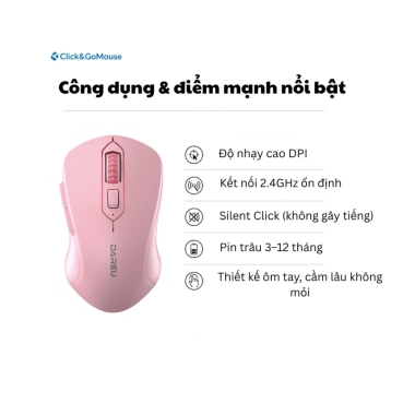 Chuột Không Dây DAREU LM115G Màu Hồng – Siêu Yên Tĩnh, Êm, DPI Chỉnh Nhanh, Cầm Tay, Chống Mỏi – 199.000₫