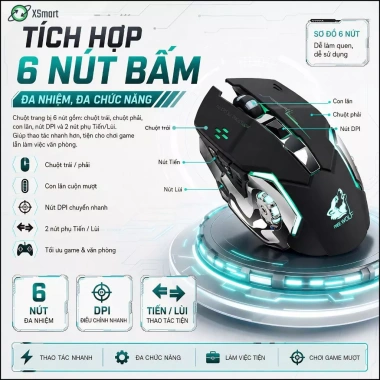 Chuột không dây GAME Wolf X8 PRO 2.4GHz Siêu Ngầu Tự Đổi Màu 179k