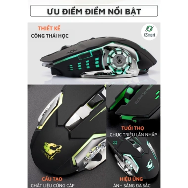 Chuột Không Dây Gaming Wolf X8 LED 7 Màu RGB, Pin Sạc Lâu, Giá 179.000 VND 4 Chuột Không Dây Gaming Wolf X8 LED 7 Màu RGB, Pin Sạc Lâu, Giá 179.000 VND 4