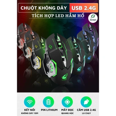 Chuột Không Dây Gaming Wolf X8 LED 7 Màu RGB, Pin Sạc Lâu, Giá 179.000 VND 6 Chuột Không Dây Gaming Wolf X8 LED 7 Màu RGB, Pin Sạc Lâu, Giá 179.000 VND 6